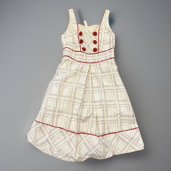 Anthropologie Dresses & Skirts - Anthropologie Floreat Dress 2 Embroidered Sleeveless Ivory Red VTG Look!